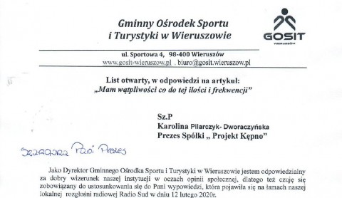  List otwarty dyrektora GOSiT Wieruszów do prezesa spółki "Projekt Kępno"